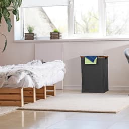 wasbox met deksel - 105 l - bamboe - polyester - opvouwbaar - badkamer — thumbnail 3
