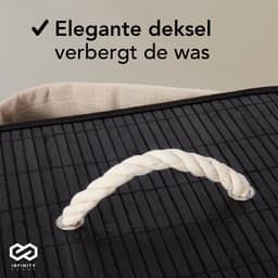 Infinity Goods Wasmand met Deksel Zwart - Bamboe - Wassorteerder - Wasbare katoenen waszak - Handvatten - 72 Liter - Zwart — thumbnail 4