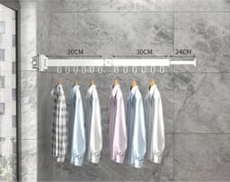 Wanddroogrek Inklapbaar 12 Haken - Droogrek Muur Wandmontage Ophangbaar - Clothes Rack Uitschuifbaar + Montage Kit - Wit — thumbnail 1