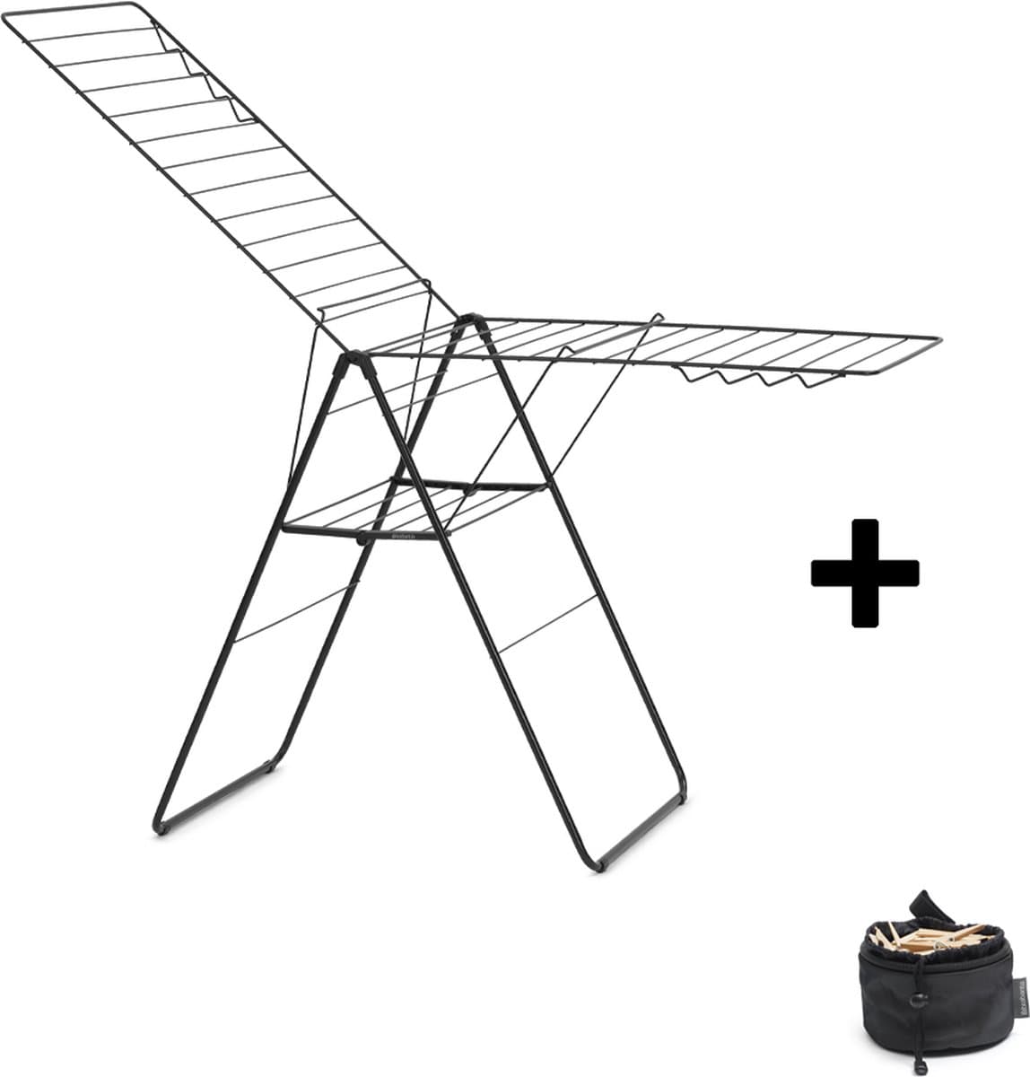 Brabantia HangOn Droogrek 25m - Inklapbaar Wasrek - met Wasknijpertasje - Matt Black — afbeelding 1
