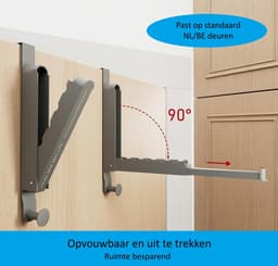 James & Mace® Droogrek Deur –Wanddroogrek - Deurhaken Over Deur – Droogrek Hangend – Opvouwbaar en uitschuifbaar – Badkamer – Slaapkamer – Op Reis — thumbnail 3