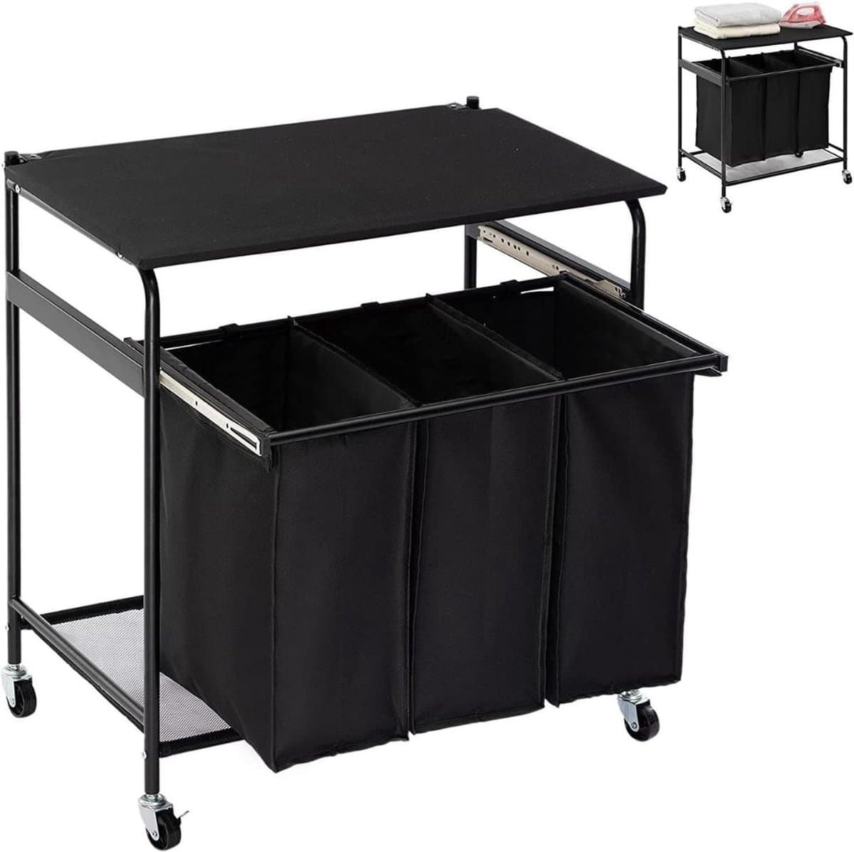 MKSS® Wasmand 3 Vakken - Wassorteerder - 120L - Zwart — afbeelding 1