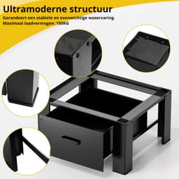 Wasmachine Verhoger - Wasmachine Verhoger met Lade - Wasmachine Sokkel Met Laadcapaciteit tot 150 KG- Wasmachine Kast - Wasmachine Ombouw – Wasmachineverhoger - 62,5 x 54,5 x 32,5 cm - Zwart — thumbnail 4