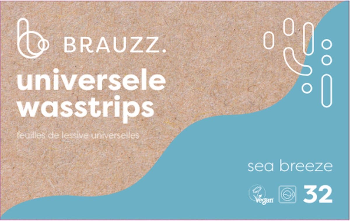 Brauzz Wasstrips Sea Breeze - Wasmiddeldoekjes voor Witte, Gekleurde en Zwarte Was - Wasmiddel Strips - Wasmiddel Vellen - Laundry Strips (32 wasbeurten) — afbeelding 1