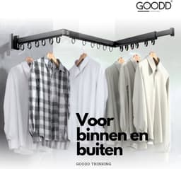 GOODD® Boulogne - Droogrek - Wasrek - Inklapbaar - Uittrekbaar - Zwart - Rvs - Poeder coating mat zwart - 4 armen totaal 114 cm — thumbnail 4