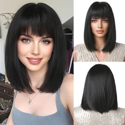 Korte Rechte Bob-Pruik met Pony voor Vrouwen - Synthetisch Haar voor Cosplay en Dagelijks Gebruik — thumbnail 1