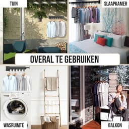 Quaran Droogrek - Kledingrek - Wasrek - Kledingroede - Kledingstang - Wanddroogrek - Droogrek muur - Hangdroogrek - Wasrek hangend - Wasrek muur - Wandkapstok - Inklapbaar — thumbnail 5