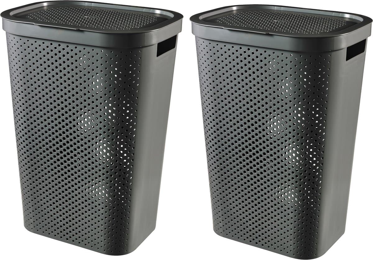 Curver Infinity Recycled Wasmand met deksel - 60L - 2 stuks - Antraciet — afbeelding 1