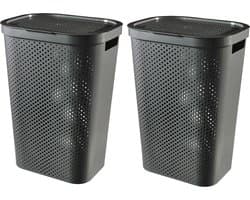 Curver Infinity Recycled Wasmand met deksel - 60L - 2 stuks - Antraciet