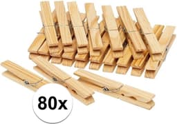 Houten wasknijpers - 80x stuks - voordelige knijpers / wasspelden - bamboe - was ophangen — thumbnail 2