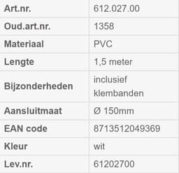 DEC Kunststof afvoerslang ø 150 mm PVC wit 1,5 meter — thumbnail 2