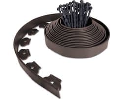 VOUNOT Flexibele Gazonrand Kunststof, met 30 Grondankers, Lengte 10 m Hoogte 5 cm, Bruin