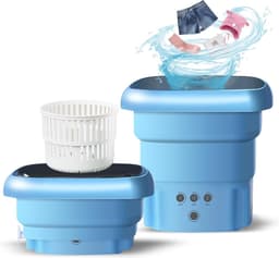 Draagbare mini-campingwasmachine met centrifuge - 45 liter capaciteit - Opvouwbare wasmachine tot 15 KG - Blauwlichtsterilisatie - Ideaal voor ondergoed, sokken, kamperen en buiten — thumbnail 1