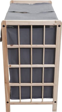 Wasbak MCW-B60, Wasbox wasmand, massief hout 2 vakken 60x60x33cm 68l ~ lichtbruin, grijs deksel — thumbnail 2