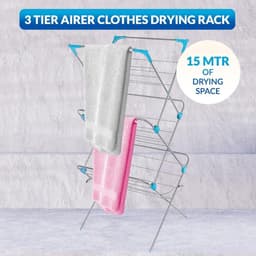 Heavy Duty premium kwaliteit gelegeerd staal 3-laags kleding luchtdroger - wasdroger waslijn paard indoor outdoor handdoekrek - 15 m droogruimte - antislip voeten - hoekruimtes voor hangers met snelle levering — thumbnail 4