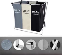 Ceruzo Wasmand 3 Vakken - Wassorteerder - Organizer Kleding - Opvouwbaar met Handvat - 65x40x H60 cm — thumbnail 5
