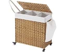 Hoppa! Wasmand | 140 L | Rotanlook met 3 vakken | Uitneembare voering | Handgrepen en deksel | 66 x 33 x 66 cm (L x D x H) — afbeelding 1