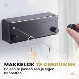 Waslijn – uittrekbare wasdraad - Inclusief Wasmand & Kledingvouwer - Binnen en Buiten - roldrooglijnen – 2 x 4,20 meter Staalgevlochten waslijndraad — thumbnail 4