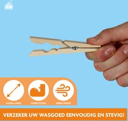 LaundrySpecialist 144x Houten Wasknijpers (100mm) - Wasknijpers - Wasknijpers hout - 144 stuks - Knijpers - Houten Knijpers — thumbnail 4