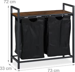 dubbele wasmand - op poten - 72 x 73 x 33 cm - met plank - 2 uitschuifbare vakken - industrieel — thumbnail 2