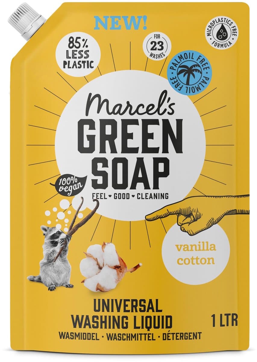 Marcel's Green Soap Wasmiddel Navul Vanille & Katoen 23 Wasbeurten - 1 liter — afbeelding 1