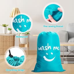 Allecto Plus - Waszak met trekkoord voor reizen en camping - Geschikt voor thuis en badkamer - 61 x 92 cm - Grijs blauw - Handig en compact — thumbnail 3
