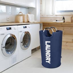 Wasmand-inklapbare wasmand-opbergmanden-camping wasmand-Grote wasmand 115L - Opvouwbare waszak - Onafhankelijke wasmand met hoge voet - Opvouwbare wasemmer -Draagbaar-Slijtvast en eenvoudig te reinigen-Waterdicht en geurbestendig-marineblauw — thumbnail 2