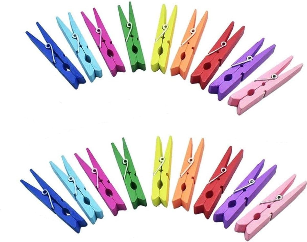 50 Houten Wasknijpers – 7,2 cm – 10 Kleuren – Decoratieve Knijpers voor Foto’s, Kaarten & DIY – Kleurige Hout Clips — afbeelding 1