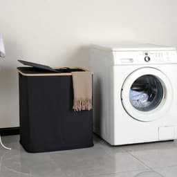 RFWR® Dubbele wasmand 140 l met deksel en 2 vakken - Grote wasverzamelaar voor het gehele gezin — thumbnail 5