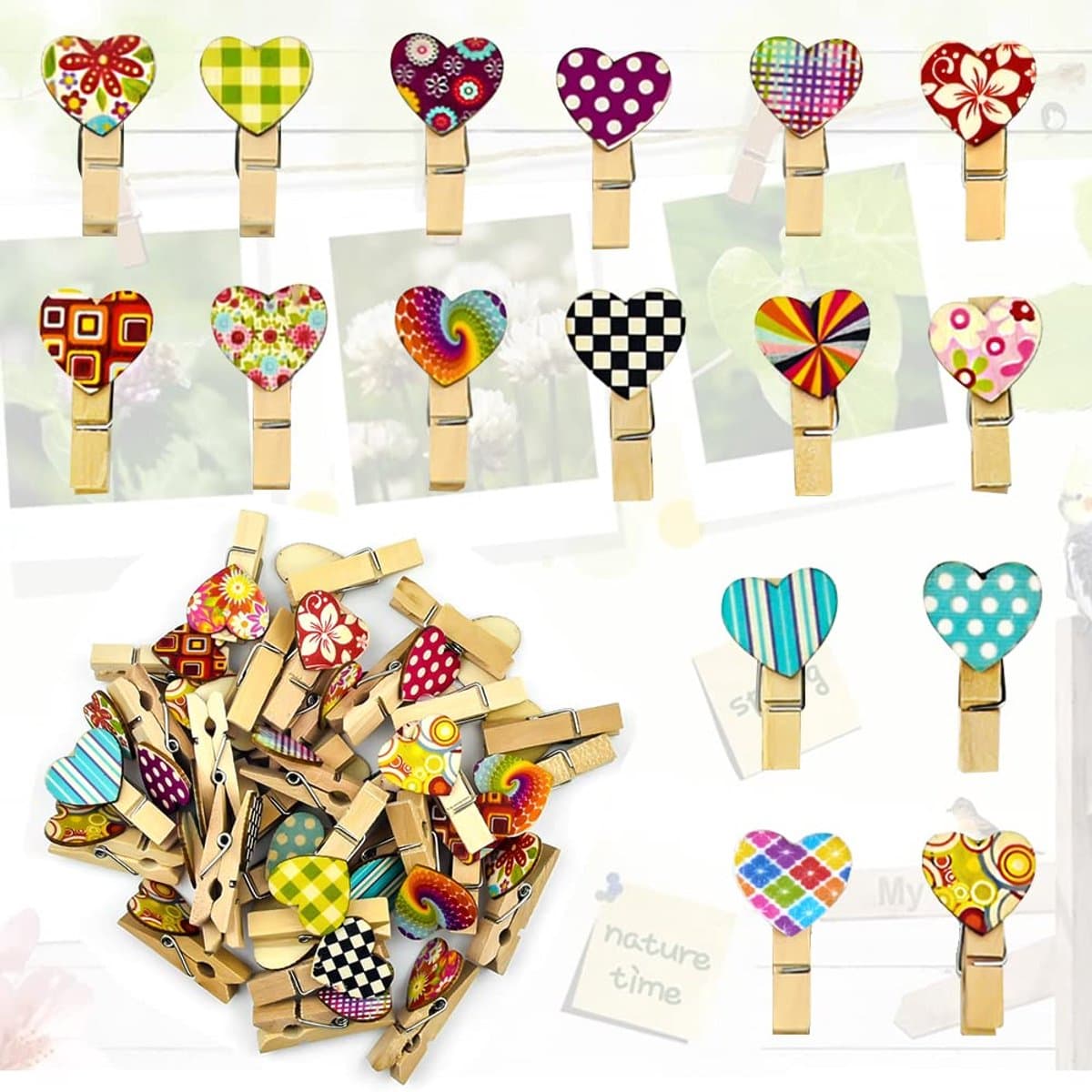 Kleurrijke Wasknijpers met Hartjes - Decoratieve Clips - 50 Stuks — afbeelding 1