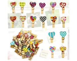 Kleurrijke Wasknijpers met Hartjes - Decoratieve Clips - 50 Stuks