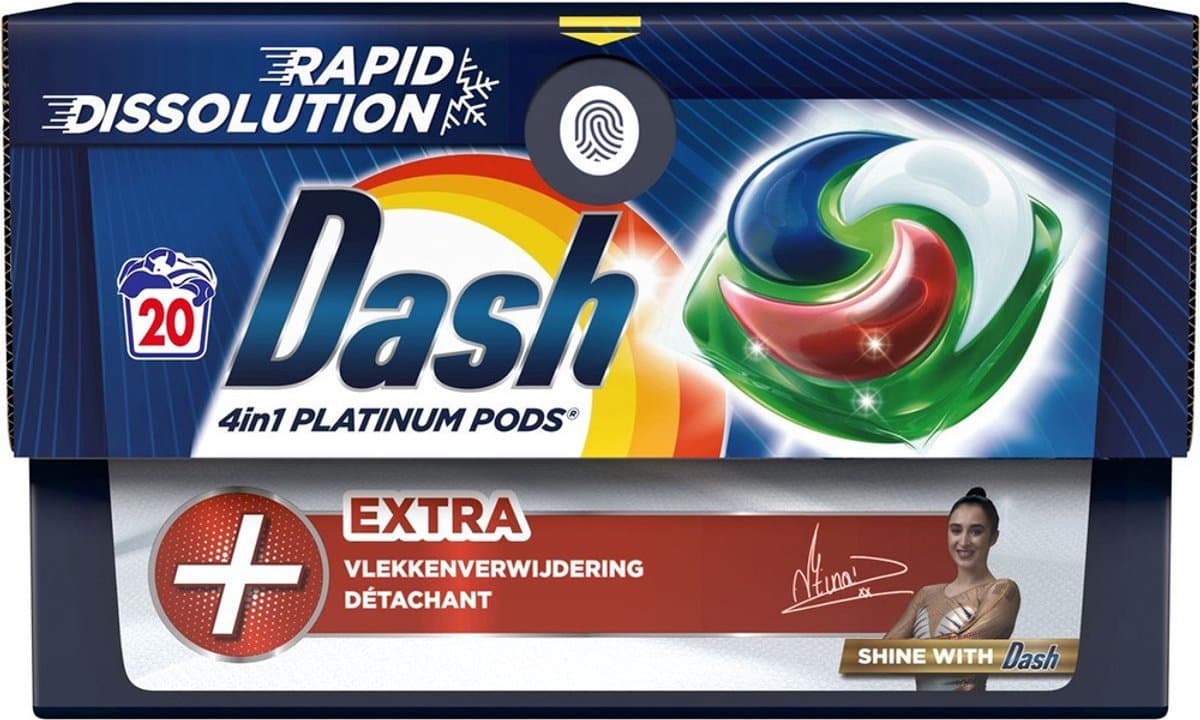 Dash 4-in-1 Platinum PODS Wasmiddel – Extra Vlekkenverwijdering – 20 Wasbeurten — afbeelding 1