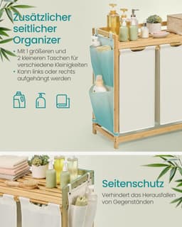 Furnstar wasmand - 3 vakken - Bamboe - Wasverzamelaar 150 l - Wassorteerder met plank -Waszak - Kleine zijzakken - 3 x 50 l 94 x 33 x 78 cm - Crèmewit — thumbnail 5