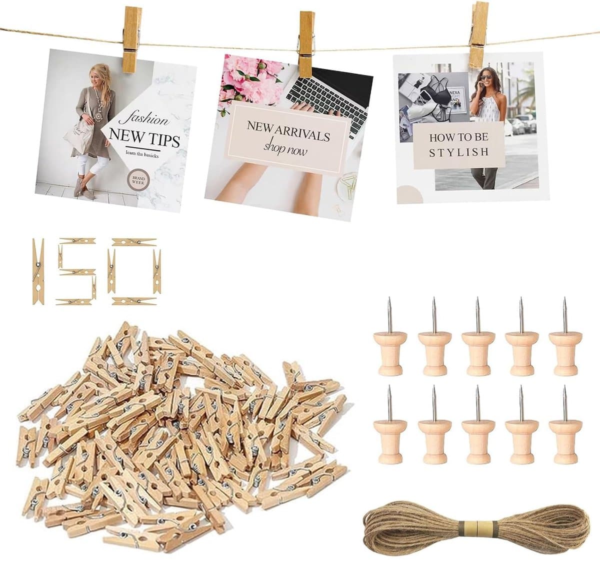 Mini houten klemmen - kleine knijpers - 150 stuks - decoratief — afbeelding 1