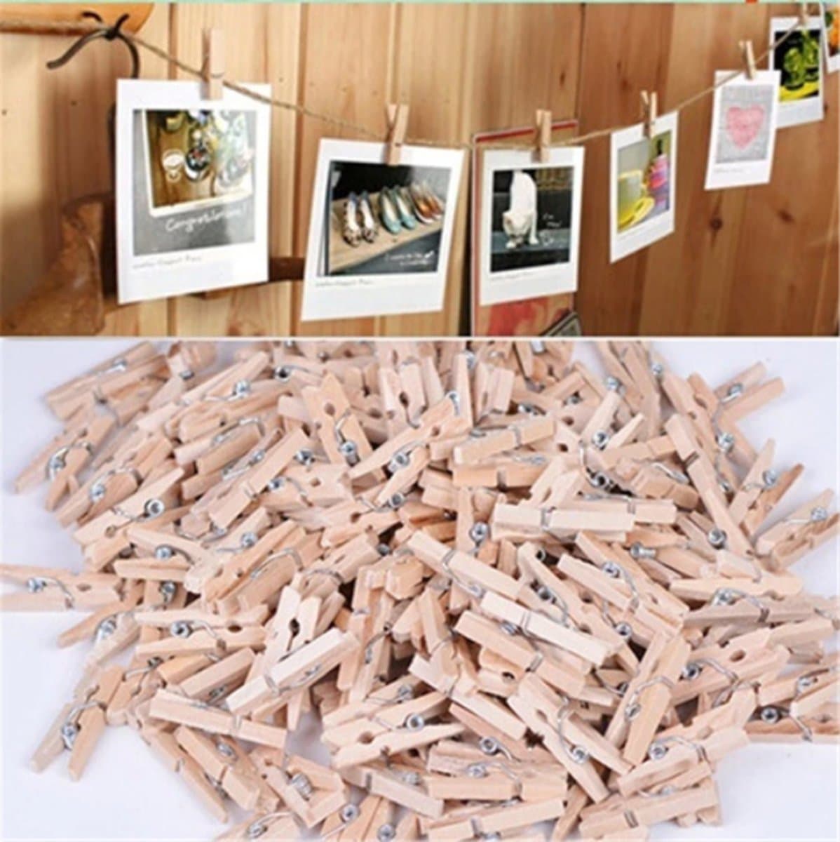 Kleine houten mini knijpers - 50 STUKS - Knijpertjes - Fotoknijpers - Geboorte wasknijpers - 2.5 CM - Kaartknijpers - Foto knijpers - Knijper om foto's aan op te hangen - Fotohouder - Knijpers - Wasknijpers - Kerstkaart hangers - Polaroid - Decoratie — afbeelding 1