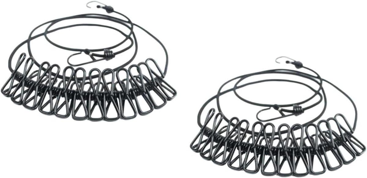 Verstelbare Waslijn - Drooglijn Met Clips - Reizen Kamperen - Elastisch Ontwerp - 2 Stuks - Zwart — afbeelding 1