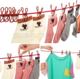 Elastische Kledinglijn - Draagbare Waslijn - Reizen en Buiten - Met 12 Knijpers - Tot 380 cm - Groen — thumbnail 4