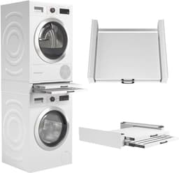Tussenstuk Wasmachine Droger - Stapelkit Plateau - Ruimte Besparen - Met Uittrekbaar Rek - 55 cm Diep - Wit — thumbnail 1