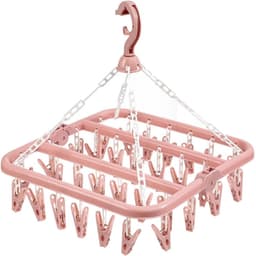 1 stuk - Kledingdroogrek - Set met 32 wasknijpers en opvouwbare hanger - Geschikt voor sokken, ondergoed en kinderkleding - Roze — thumbnail 3