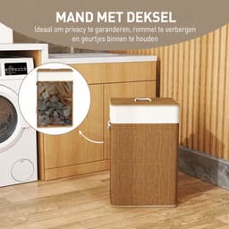 Solvix Wasmand – Wasmanden – Wasmand met Deksel – 72L Bamboe Wasmand – Met Uitneembare Waszak – Handgrepen – Voor Slaapkamer en Badkamer – 40×30×60 cm — thumbnail 5