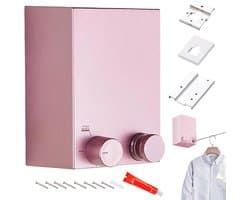 Telescopische waslijn - Intrekbaar touw - Wasgoed drogen - Roestwerend materiaal - 46x34x23in - Roze