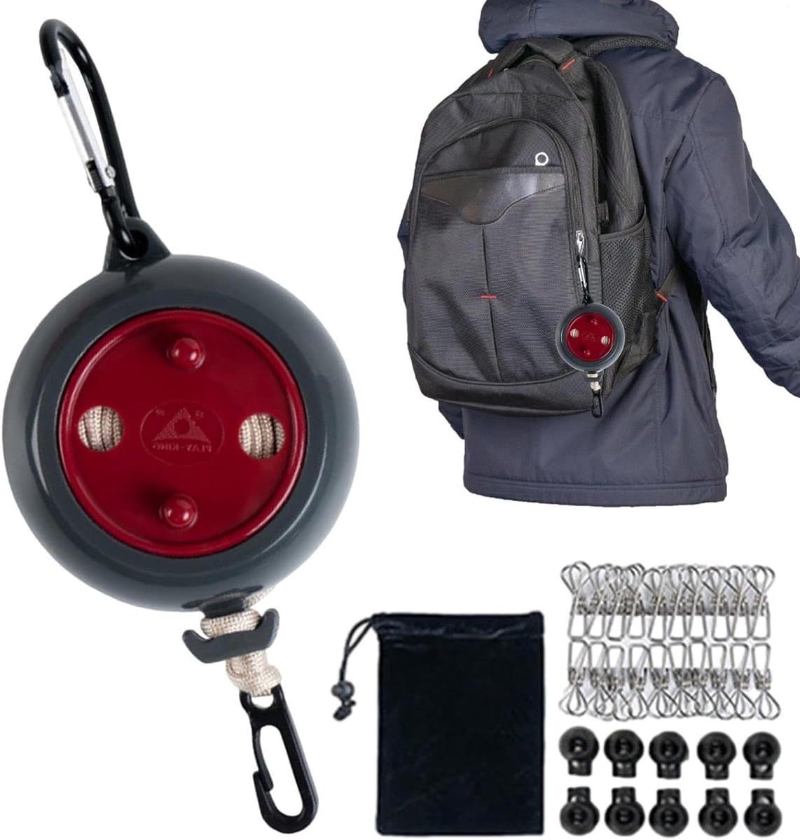 Reis waslijn - Kledinglijn touw - Drogen van kleding - Intrekbaar met knijpers - 10 meter - Rood — afbeelding 1