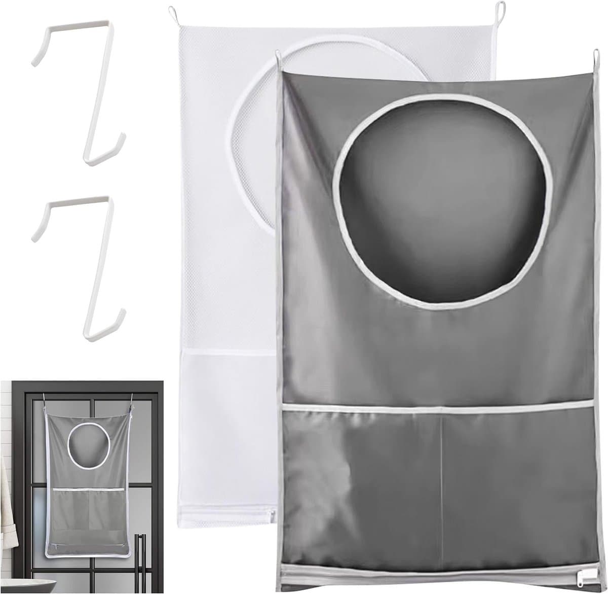 Hanging Waszakken Set van 2, 77x50cm Opbergmand voor Wasgoed, Inclusief Rvs en Zelfklevende Haken voor Thuisgebruik — afbeelding 1