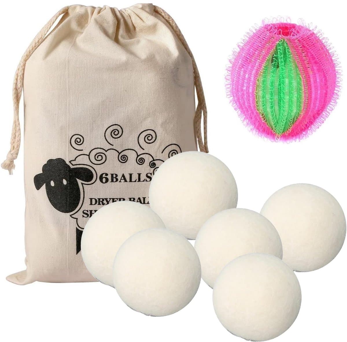 Dailygoods - 6 Stuks Drogerballen van Natuurlijke Wol voor Wasdroger — afbeelding 1