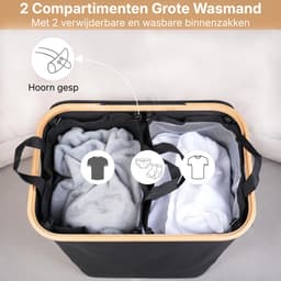 KAD® Wasmand 2 Vakken - Wasmand - Wassorteerder - Zwart - 57cm x 37cm x 70cm — thumbnail 4