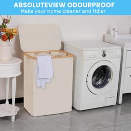 DIMICO - Wasmand 3 Vakken met Binnenzak - Wassorteerder - Wasmanden met Deksel - Beige - Geurbestendig - 100L - met Handgrepen — thumbnail 3
