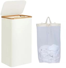 DIMICO - Wasmand 3 Vakken met Binnenzak - Wassorteerder - Wasmanden met Deksel - Beige - Geurbestendig - 100L - met Handgrepen — thumbnail 1