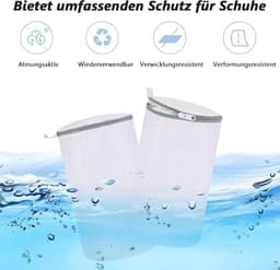 Schoenwaszak, 2 stuks, herbruikbare schoenenzakken, wasmachine met ritssluiting, 20 x 35 cm, duurzame sneakers, schoenen, waszak, voor alle soorten schoenen en maten (wit) — thumbnail 4