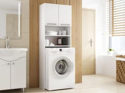 Home Collective Wasmachinekast, wit, hangkast, badkamerkast, hoge kast, badkamerrek, wasmachine droger kleine deuren 64 x 183 x 30 cm (B x H x D) — thumbnail 3
