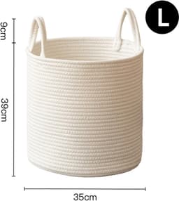 Beige katoenen touw opbergmand - geweven opbergmand - stijlvolle decoratieve mand voor in huis - met handvat - geschikt voor het opbergen van speelgoed, dekens, vuile was, kleine spullen en snacks (beige, groot formaat) — thumbnail 2
